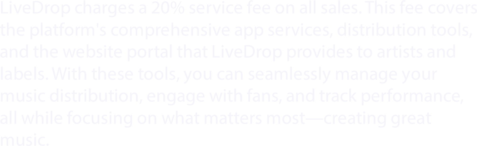 LiveDrop charges a 20% service fee on all sales...